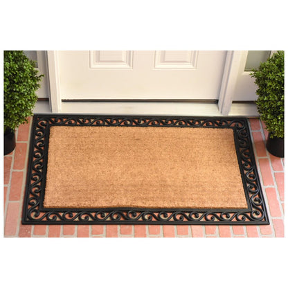 22" X 36" Natural and Black Coir Scrollwork Outdoor Door Mat HomeRoots