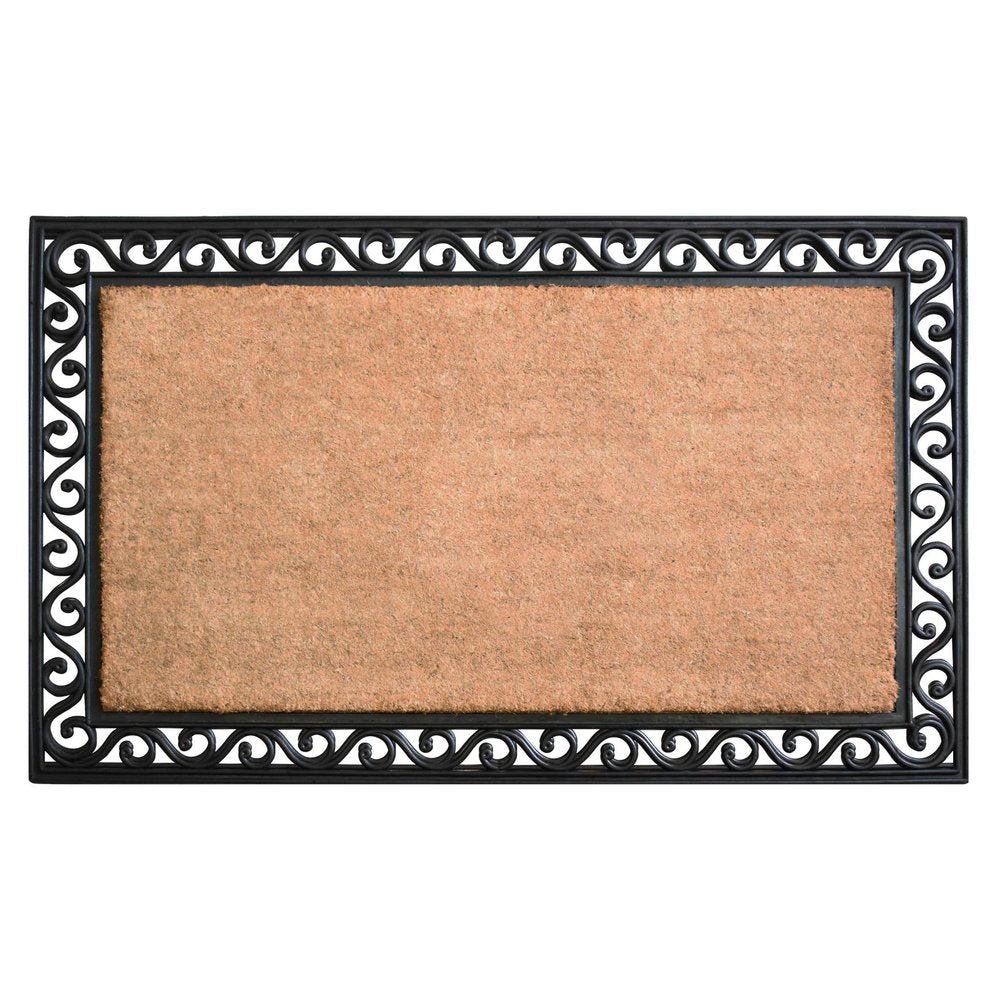 22" X 36" Natural and Black Coir Scrollwork Outdoor Door Mat HomeRoots