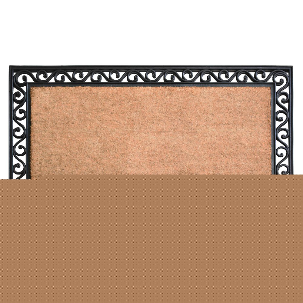 22" X 36" Natural and Black Coir Scrollwork Outdoor Door Mat HomeRoots