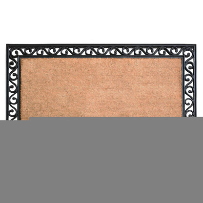 22" X 36" Natural and Black Coir Scrollwork Outdoor Door Mat HomeRoots