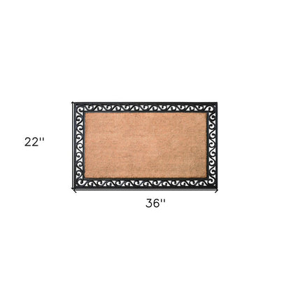 22" X 36" Natural and Black Coir Scrollwork Outdoor Door Mat HomeRoots