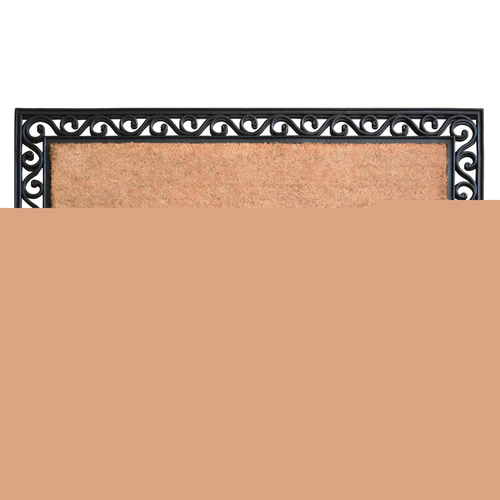 22" X 36" Natural and Black Coir Scrollwork Outdoor Door Mat HomeRoots