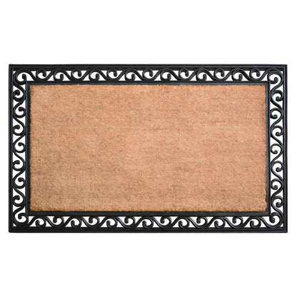 22" X 36" Natural and Black Coir Scrollwork Outdoor Door Mat HomeRoots