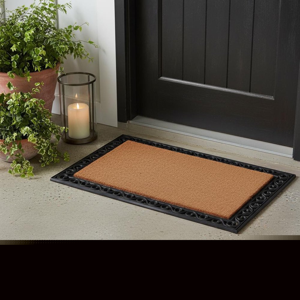22" X 36" Natural and Black Coir Scrollwork Outdoor Door Mat HomeRoots
