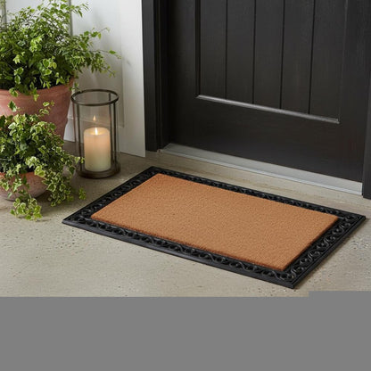 22" X 36" Natural and Black Coir Scrollwork Outdoor Door Mat HomeRoots
