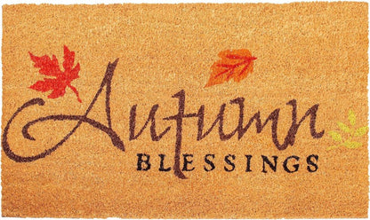 17" X 29" Natural Black And Orange Autumn Blessings Outdoor Coir Door Mat HomeRoots