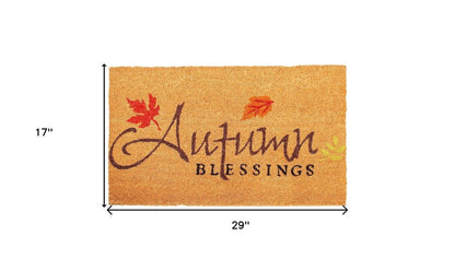 17" X 29" Natural Black And Orange Autumn Blessings Outdoor Coir Door Mat HomeRoots
