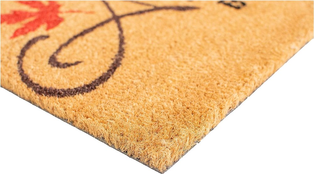17" X 29" Natural Black And Orange Autumn Blessings Outdoor Coir Door Mat HomeRoots
