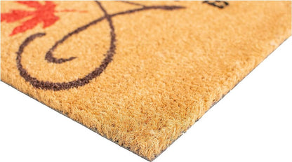 17" X 29" Natural Black And Orange Autumn Blessings Outdoor Coir Door Mat HomeRoots