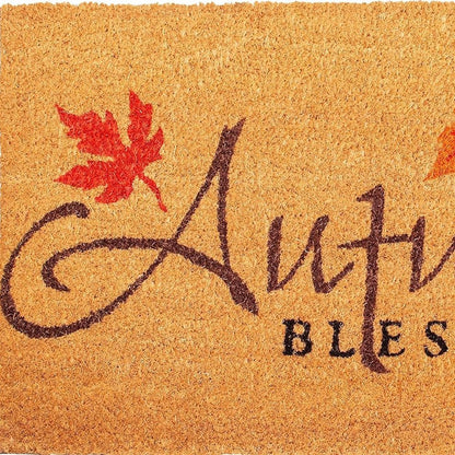 17" X 29" Natural Black And Orange Autumn Blessings Outdoor Coir Door Mat HomeRoots