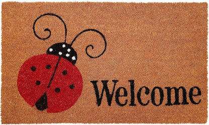 24" X 36" Natural Black and Red Coir Ladybug Welcome Outdoor Door Mat HomeRoots