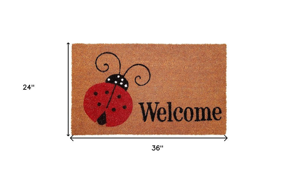24" X 36" Natural Black and Red Coir Ladybug Welcome Outdoor Door Mat HomeRoots