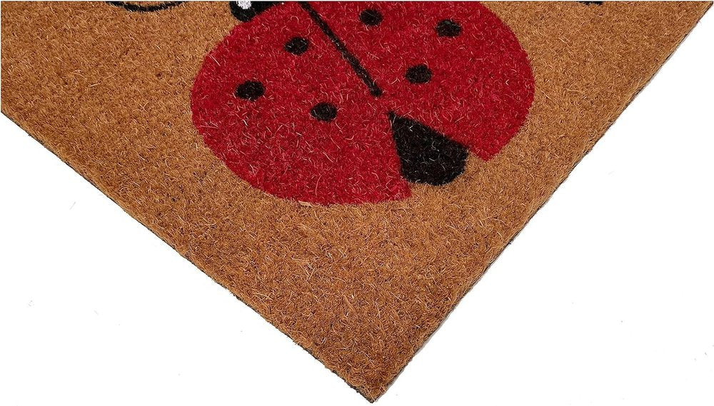24" X 36" Natural Black and Red Coir Ladybug Welcome Outdoor Door Mat HomeRoots