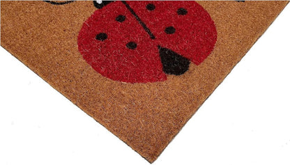 24" X 36" Natural Black and Red Coir Ladybug Welcome Outdoor Door Mat HomeRoots