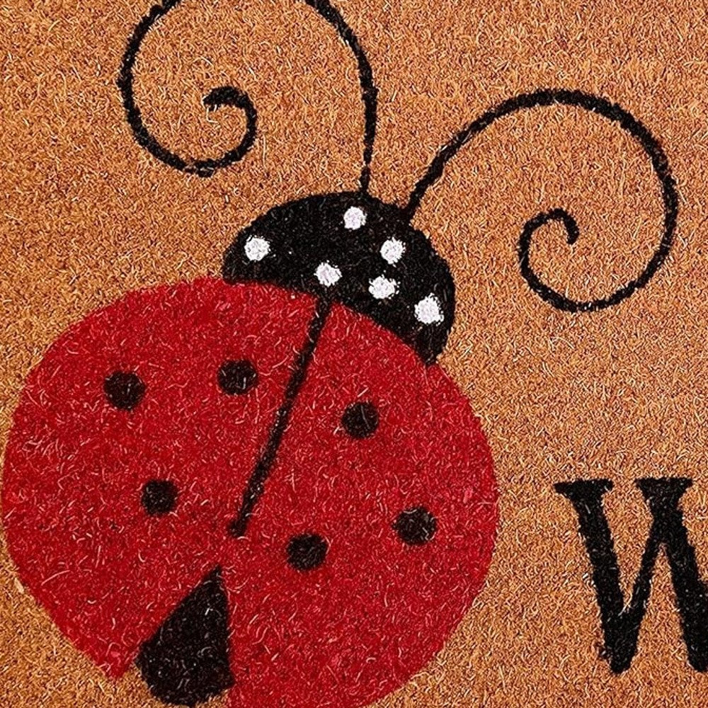 24" X 36" Natural Black and Red Coir Ladybug Welcome Outdoor Door Mat HomeRoots