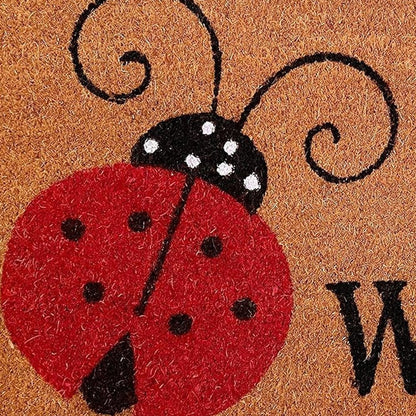 24" X 36" Natural Black and Red Coir Ladybug Welcome Outdoor Door Mat HomeRoots