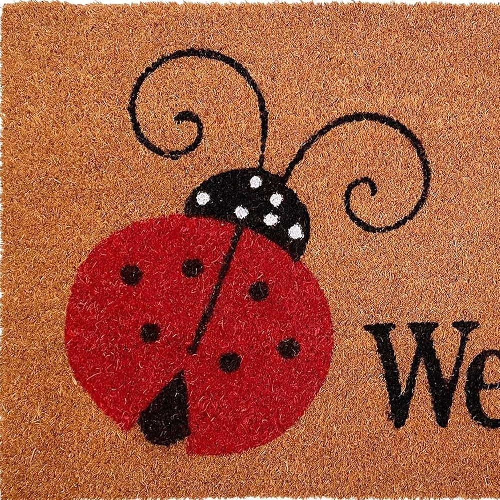 24" X 36" Natural Black and Red Coir Ladybug Welcome Outdoor Door Mat HomeRoots