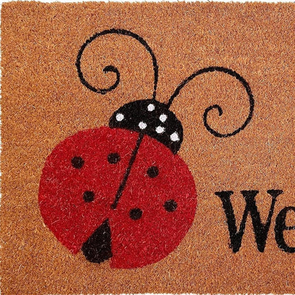 24" X 36" Natural Black and Red Coir Ladybug Welcome Outdoor Door Mat HomeRoots