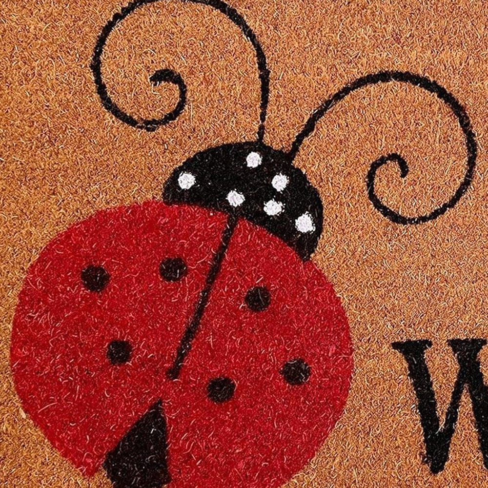 24" X 36" Natural Black and Red Coir Ladybug Welcome Outdoor Door Mat HomeRoots