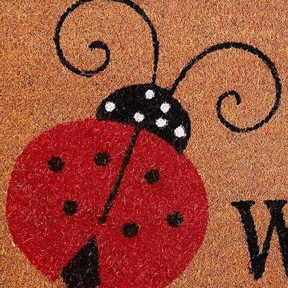 24" X 36" Natural Black and Red Coir Ladybug Welcome Outdoor Door Mat HomeRoots