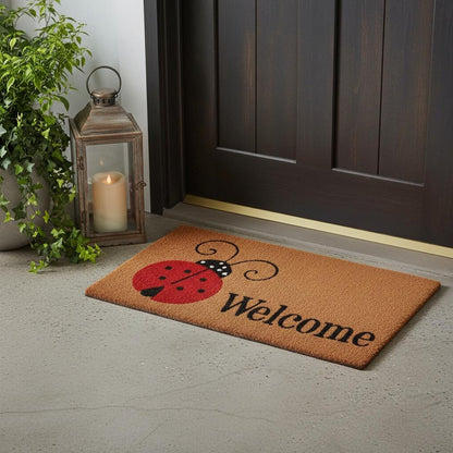 24" X 36" Natural Black and Red Coir Ladybug Welcome Outdoor Door Mat HomeRoots