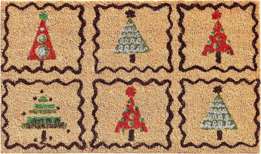 17" X 29" Natural Red and Black Coir Christmas Trees Outdoor Christmas Door Mat HomeRoots