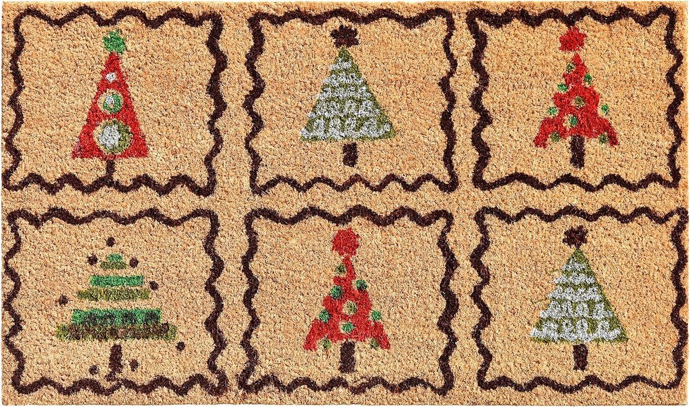 17" X 29" Natural Red and Black Coir Christmas Trees Outdoor Christmas Door Mat HomeRoots