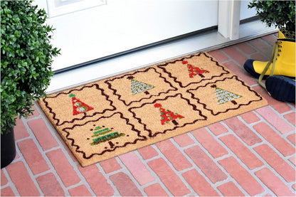 17" X 29" Natural Red and Black Coir Christmas Trees Outdoor Christmas Door Mat HomeRoots