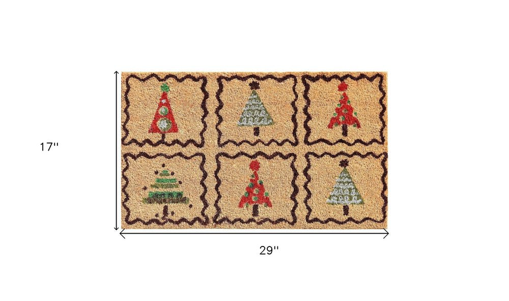 17" X 29" Natural Red and Black Coir Christmas Trees Outdoor Christmas Door Mat HomeRoots