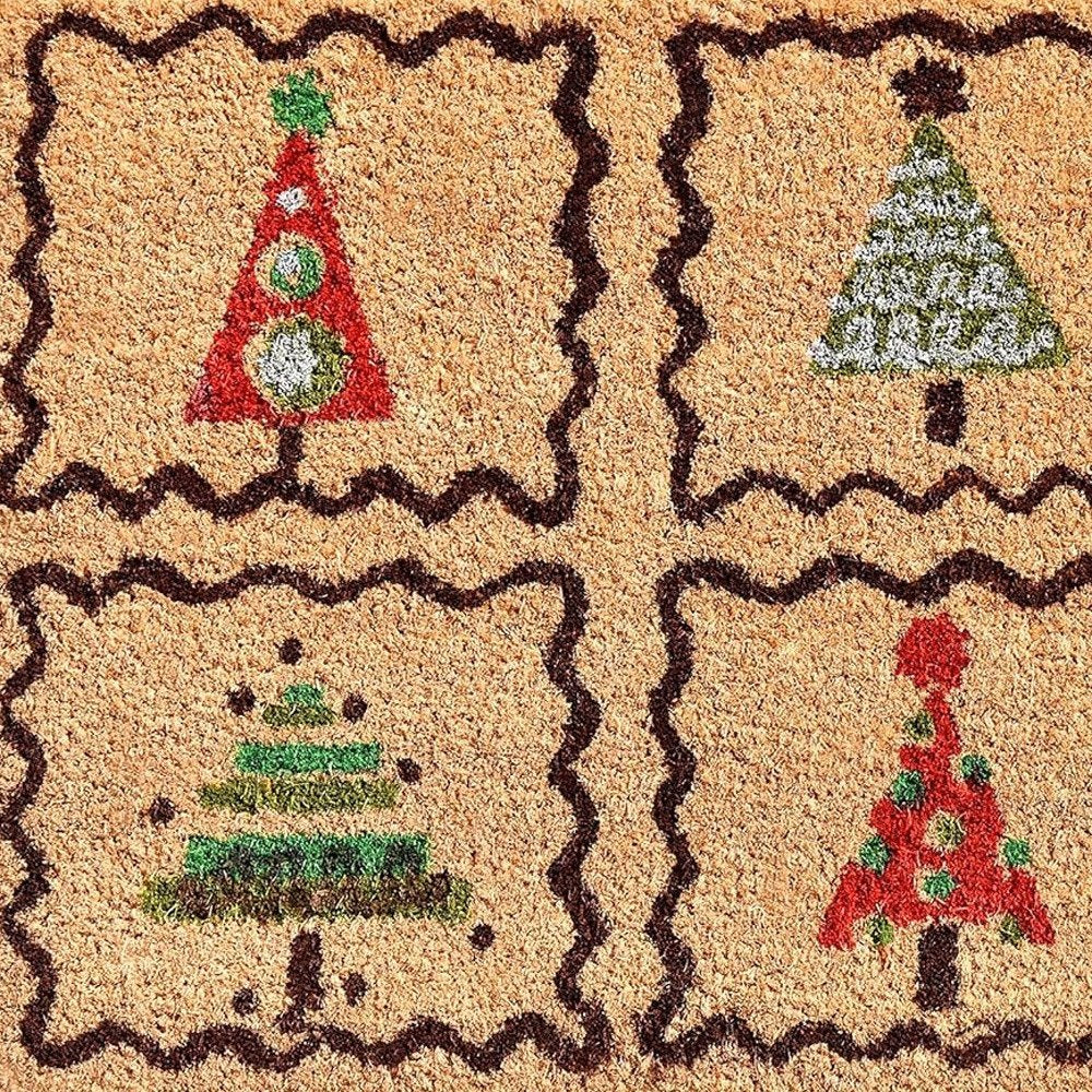 17" X 29" Natural Red and Black Coir Christmas Trees Outdoor Christmas Door Mat HomeRoots