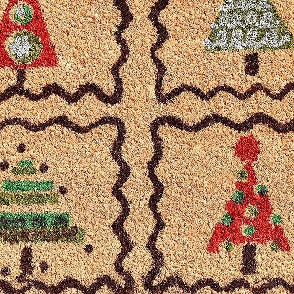 17" X 29" Natural Red and Black Coir Christmas Trees Outdoor Christmas Door Mat HomeRoots