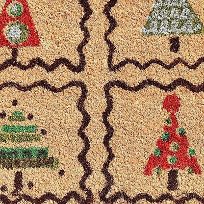17" X 29" Natural Red and Black Coir Christmas Trees Outdoor Christmas Door Mat HomeRoots