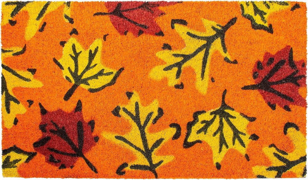 17" X 29" Orange Black And Yellow Leaves Outdoor Coir Door Mat HomeRoots