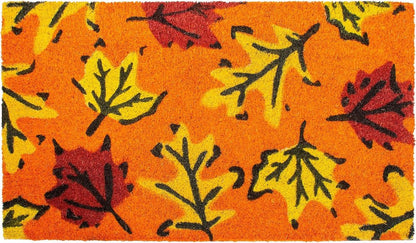17" X 29" Orange Black And Yellow Leaves Outdoor Coir Door Mat HomeRoots