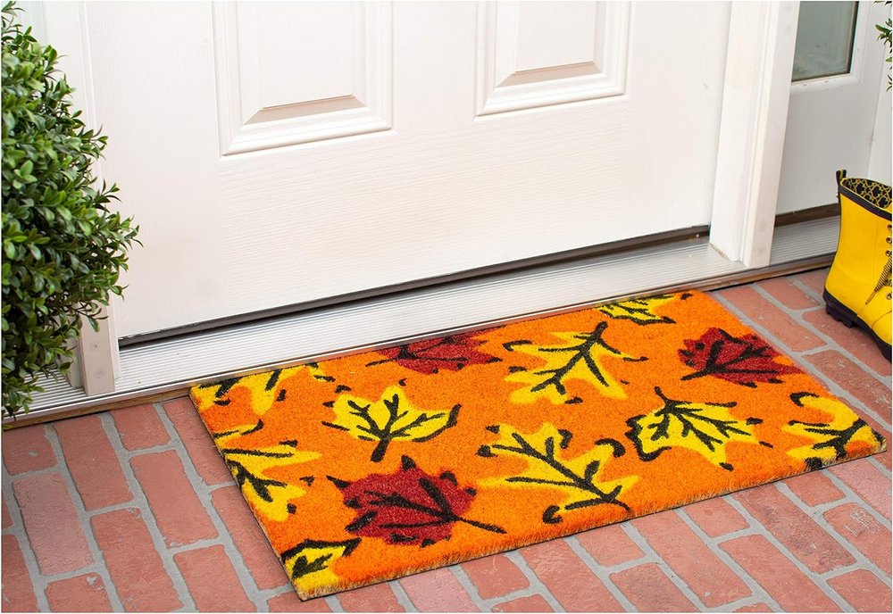 17" X 29" Orange Black And Yellow Leaves Outdoor Coir Door Mat HomeRoots