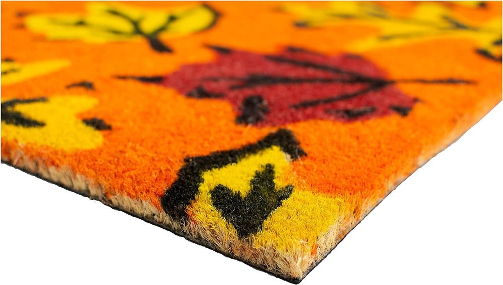 17" X 29" Orange Black And Yellow Leaves Outdoor Coir Door Mat HomeRoots