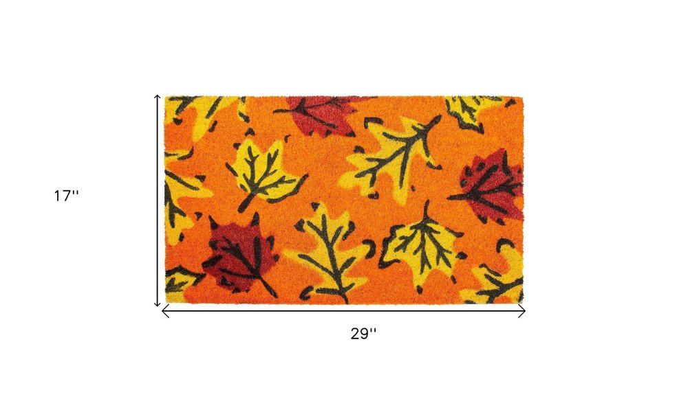 17" X 29" Orange Black And Yellow Leaves Outdoor Coir Door Mat HomeRoots