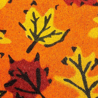 17" X 29" Orange Black And Yellow Leaves Outdoor Coir Door Mat HomeRoots