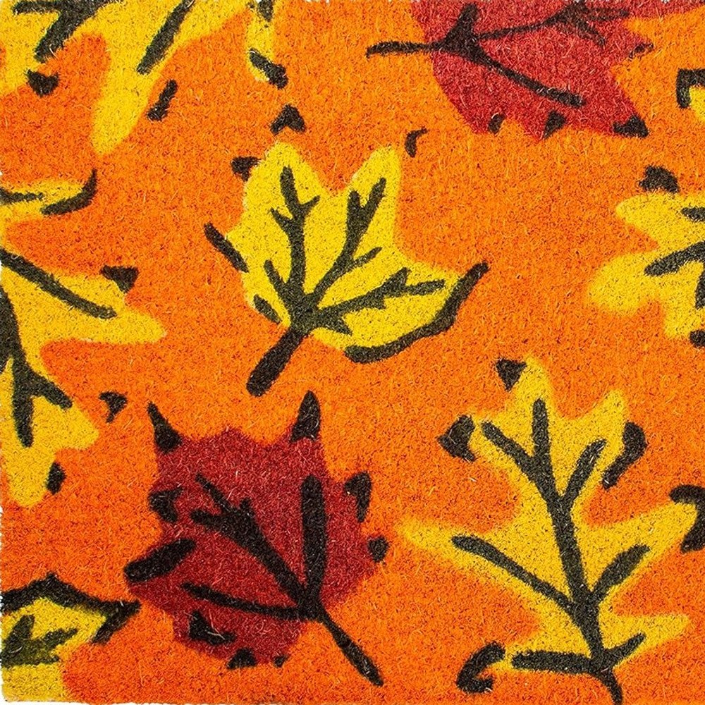 17" X 29" Orange Black And Yellow Leaves Outdoor Coir Door Mat HomeRoots