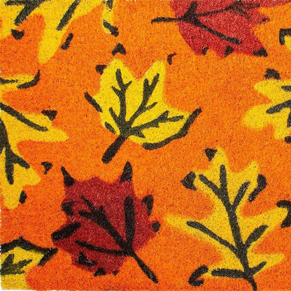 17" X 29" Orange Black And Yellow Leaves Outdoor Coir Door Mat HomeRoots