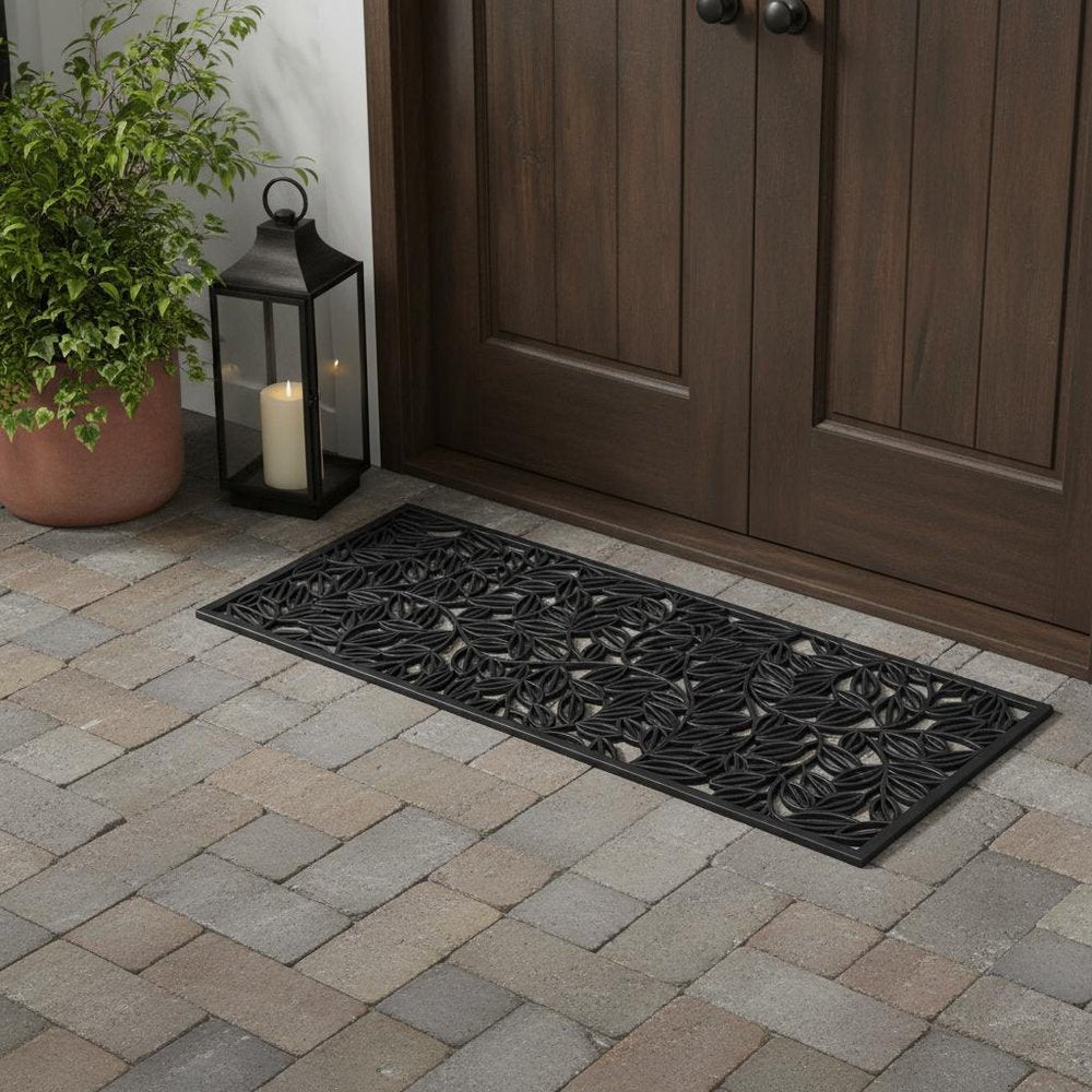 22" X 48" Black Rubber Botanical Leaves Outdoor Door Mat — view 6