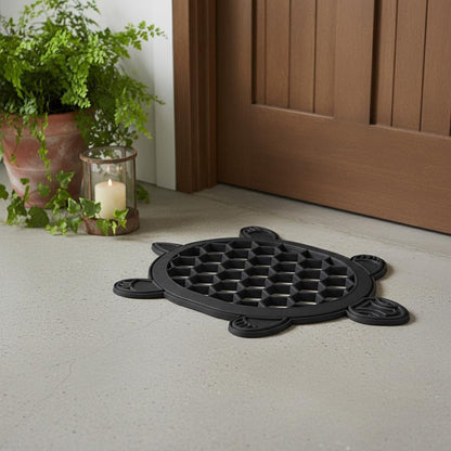 13" X 17" Black Rubber Geometric Turtle Outdoor Door Mat HomeRoots