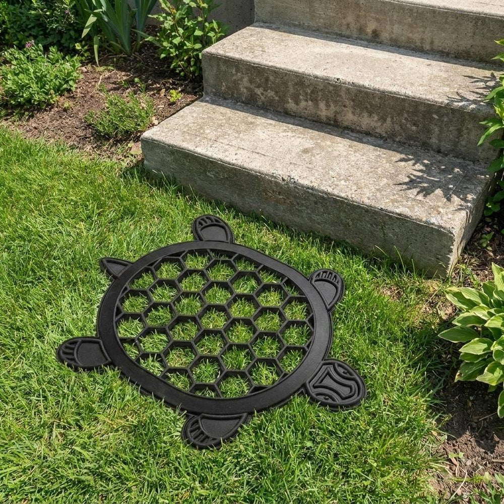 13" X 17" Black Rubber Geometric Turtle Outdoor Door Mat HomeRoots