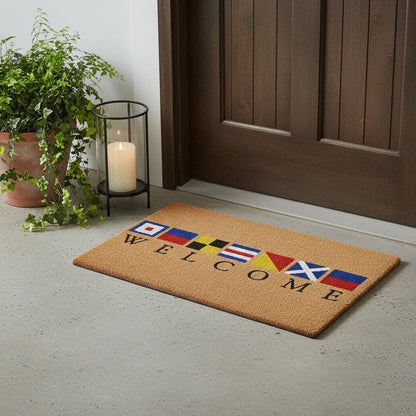 17" X 29" Natural Blue and Red Coir Nautical Flag Welcome Outdoor Door Mat HomeRoots