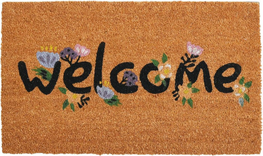 17" X 29" Natural and Black Coir Welcome Outdoor Door Mat HomeRoots