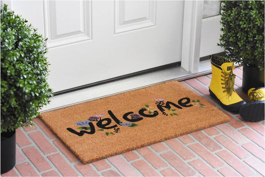 17" X 29" Natural and Black Coir Welcome Outdoor Door Mat HomeRoots
