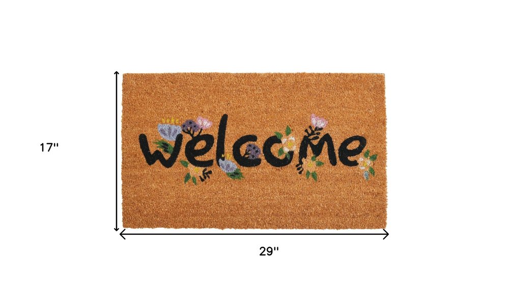17" X 29" Natural and Black Coir Welcome Outdoor Door Mat HomeRoots