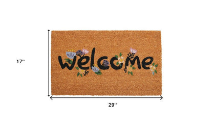 17" X 29" Natural and Black Coir Welcome Outdoor Door Mat HomeRoots
