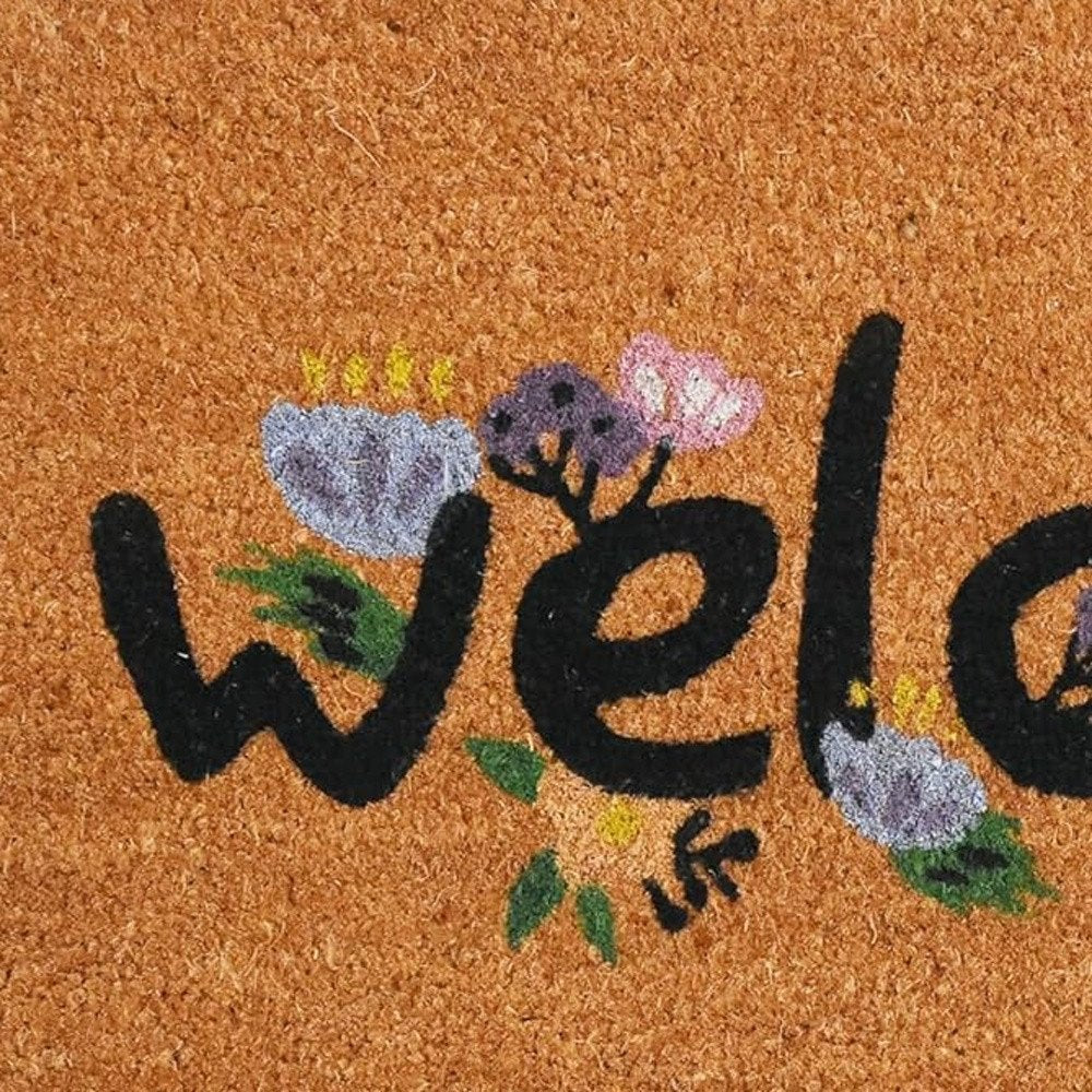 17" X 29" Natural and Black Coir Welcome Outdoor Door Mat HomeRoots