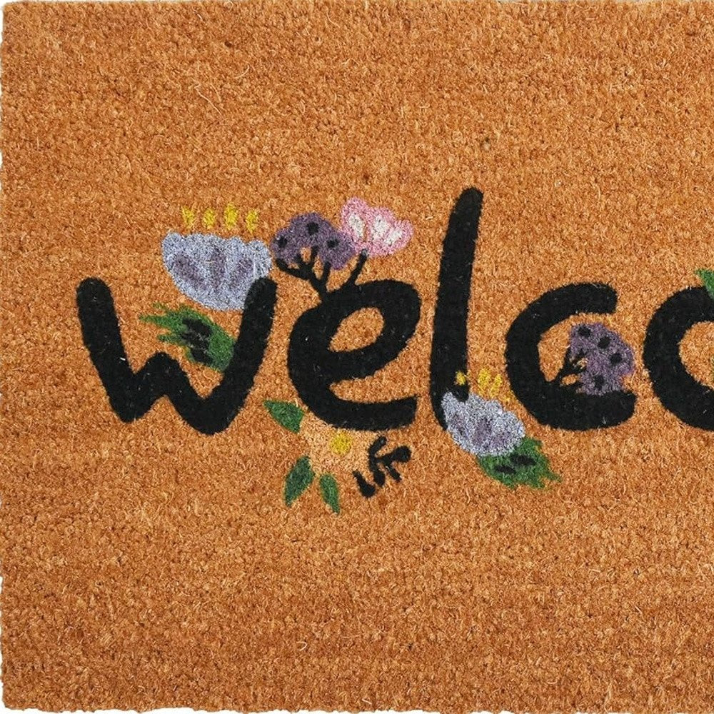17" X 29" Natural and Black Coir Welcome Outdoor Door Mat HomeRoots